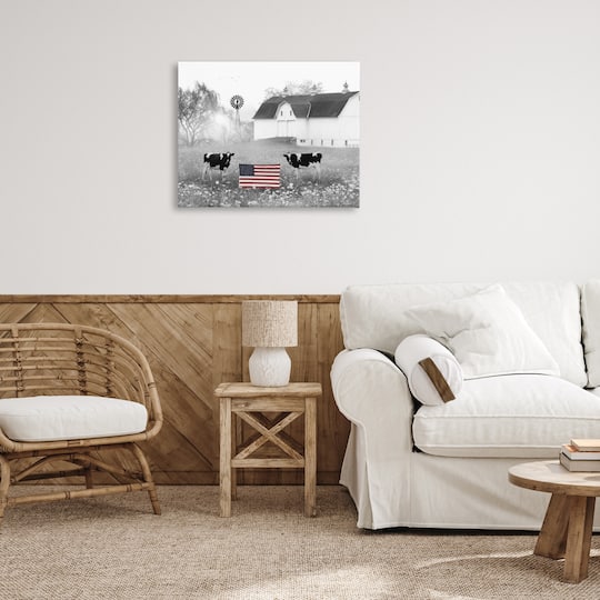 Stupell Industries Americana Barn Country Cows Flag Canvas Wall Art